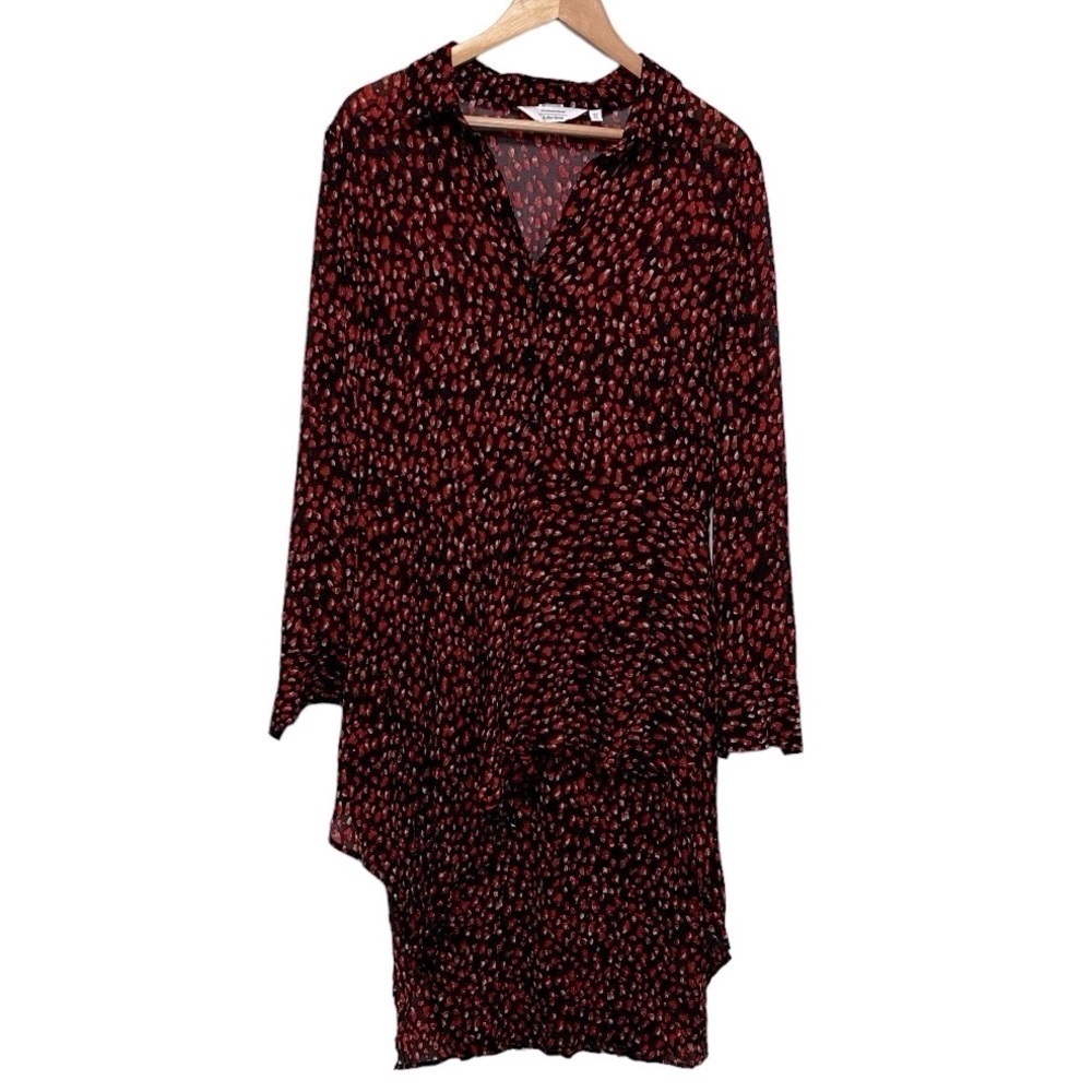& Other Stories Sheer Long Sleeve Flowy Midi Shirt Dress Size 8